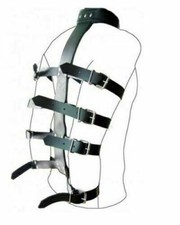 REAL BLACK LEATHER LOCKABLE BONDAGE ARM NECK BINDER SEX ROLE PLAY RESTRAINT BDSM