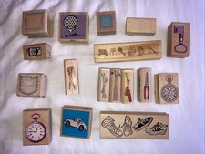 Job Lot - 17 Wooden Rubber Stamps Men, Man, Tools, Watch, Car, Golf, Motorbike