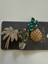 Mood  by Jon Richard  3 BroochesTropical Palm Tree 🏝️ Pineapple 🍍 & Cactus 🌵