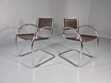 2 Bauhaus Style 1980s Chairs Leather and Chrome Retro Art Deco EB10980 MNOR