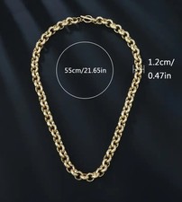 Mens 12mm 18ct Gold Plated Belcher Necklace Diamond Cut Patterned 22" Chain 