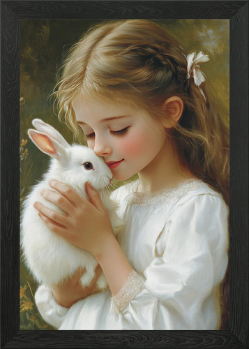 Girl and rabbit framed - rabbit, wall