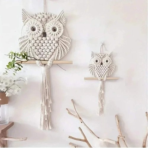 Woven owl macrame wall hanging - wall,