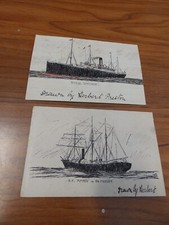 S.Y Nimrod in the Mersey & RMS Cymric hand drawn by Herbert Preston