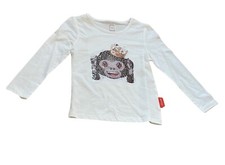 Girls Ivory Emoji Hear No Evil Flat Sequins Cotton Long Sleeve Blouse Tunic Tops