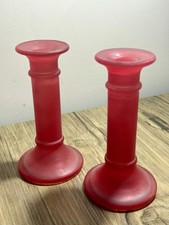 Vintage Red Ruby Art Glass Indiana Candle Stick Holders Set
