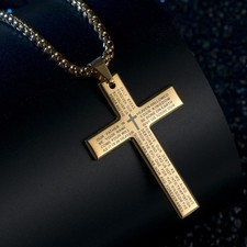 Titanium Steel Jesus Cross Necklace – Lord’s Prayer Pendant, Religious Gift  UK