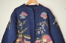 vintage 80s wool blue floral