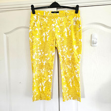 Weekend MAXMARA Capri Trousers 12 W32 Yellow Floral Print Peddle Pusher 50s 60s