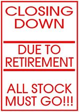 Closing Down Poster, Signage, POS, Shop Sign, Retirement, Relocation, Business, 