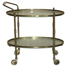 ANTIQUE ART DECO CIRCA 1920 FROSTED GLASS & POLISHED BRASS CIRCA DRINKS TROLLEY