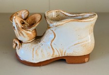 Stoneware Studio Pottery Boot Mouse Lovely Brown Tones 3 1/2” X 2” Tiny Chip