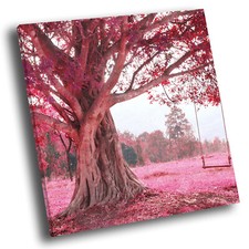 Pink Tree Swing Cool Funky Square Scenic Canvas Wall Art Large Picture Print