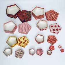 Set of 10 Vintage Japanese Nesting Boxes - Pentagonal Prism Polygon Washi Paper