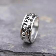 Mens Womens 925 Sterling Silver Elephant Spinning Worry Band Ring 8mm Wide Thumb