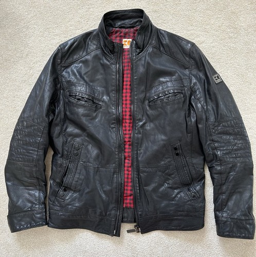 Hugo boss black leather biker - black,