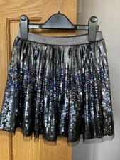 Next Girls Skirt Age 8 Black Silver Sequin Party Halloween 