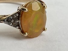 Good Vintage 9ct Gold, Diamond & Honey Opal ? Ring, Hallmark 2012, Size O