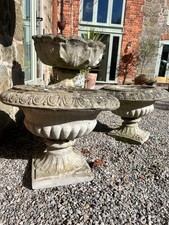 A Fabulous Set Of Three 20th Cebtury Vintage Stone Garden Urns.