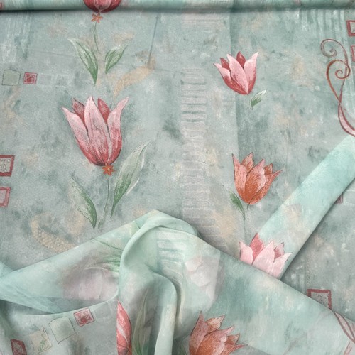 Net curtain voile floral peach - net,