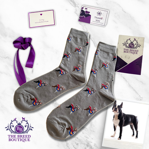 Boston terrier superhero socks - superhero,