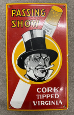 Vintage Passing Show Cork Tipped Virginia 240mm x 420mm Metal Sign Tobacciana