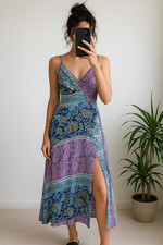 New Zara floral paisley linen blend midi dress with leg slit | Size S