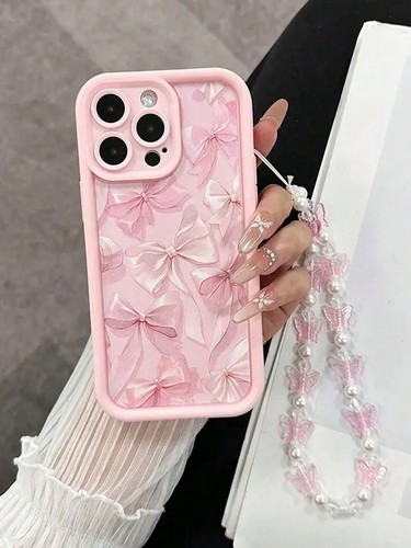 Pink bow phone - phone, butterfly
