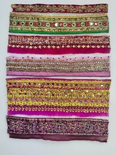 6 Sari/Saree Edging 10' Strips Pack Recycled Fabric Hand Cut Crafting Embroidery