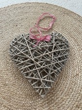 Large Wicker Rattan Heart Hanging Red Gingham Ribbon