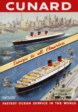 S2 Vintage Cunard Queen Elizabeth Liner Cruise Ship Travel Poster A1 A2 A3