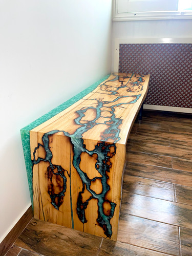 Handmade wooden bench carved - handmade,