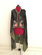 Vintage Black Velvet Cloak with pink and green appliqué roses