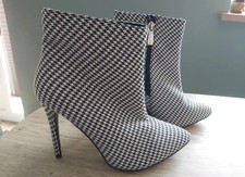 New SERGIO TODZI Black White DOG TOOTH Check 4" HIGH Stiletto HEEL 5 38 60's