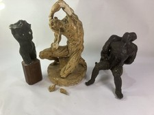 3 Naked Figures Models Art Work Hand Made Sculptures
