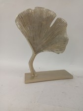 Decorative Gold Ginkgo Leaf Sculpture on Stand Modern Ornament