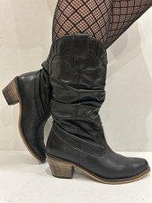 Schuh Black Leather Cowgirl Country Western Boots UK5 EU38 VGC Made In Spain