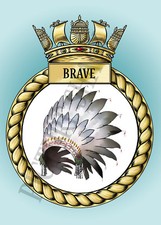 HMS BRAVE CREST ON A METAL