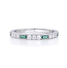 Ladies Eternity Ring  925 Sterling Silver White Sapphire Emerald Eternity Ring