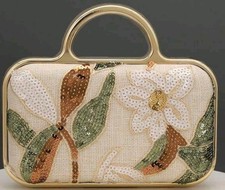 Womens Gold Cream Pearl Clutch