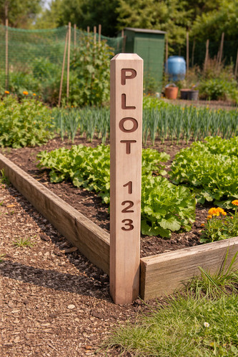 Wooden allotment plot number - wooden,