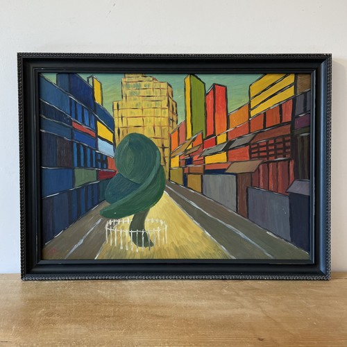 Vintage cubist street scene - vintage,