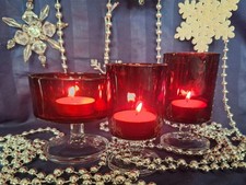 3 Luminarc Arcoroc Cavalier Ruby Red Glasses Goblets As Christmas Candles Ref#20