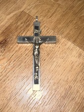 Vintage German Pectoral Crucifix Skull Crossbones Cross Silver & Ebony 3x2