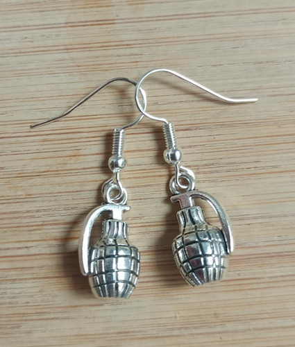 Hand grenade dangly earrings - hand,