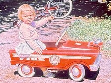 Vintage 35mm Slide Photo Pretty Young Girl In Antique Pedal Car Fire Truck 1960s