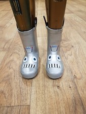 F&F Kids Unisex Silver Polymer Waterproof Wellies UK(8)EU(26)US(9) BDL59 