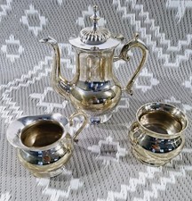 Vintage Edwardian Style Silverplate Tea Set Teapot Milk Jug Sugarbowl EPN230