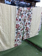 Handmade Buttermilk & Floral Trimmed Lined Curtains 3”heads Tape 112”L X48”W