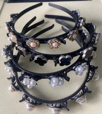 Black Plastic Hair Bands With Jewell Pattern Decorative